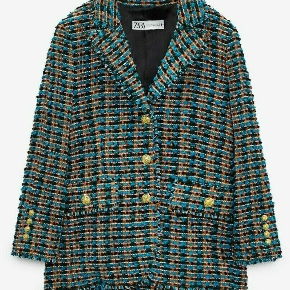 ZARA TEXTURED FITTED BOUCLE BLAZER MULTICOLOURED S SS22 REF. 2216/661
